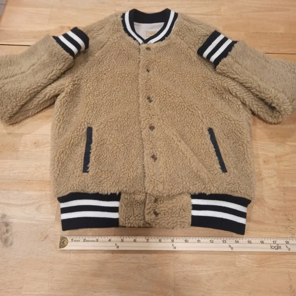 MOTHER Beige Teddy Letterman Snap women's Bomber Jacket in More Than a Feeling - Picture 10 of 16